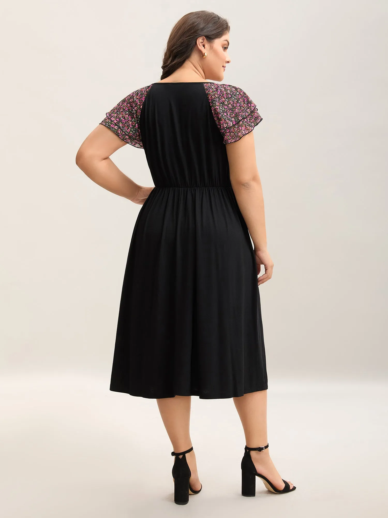 Floral Sleeves Spliced Pockets Midi Dress sold by Bloomchic product image thumbnail 4