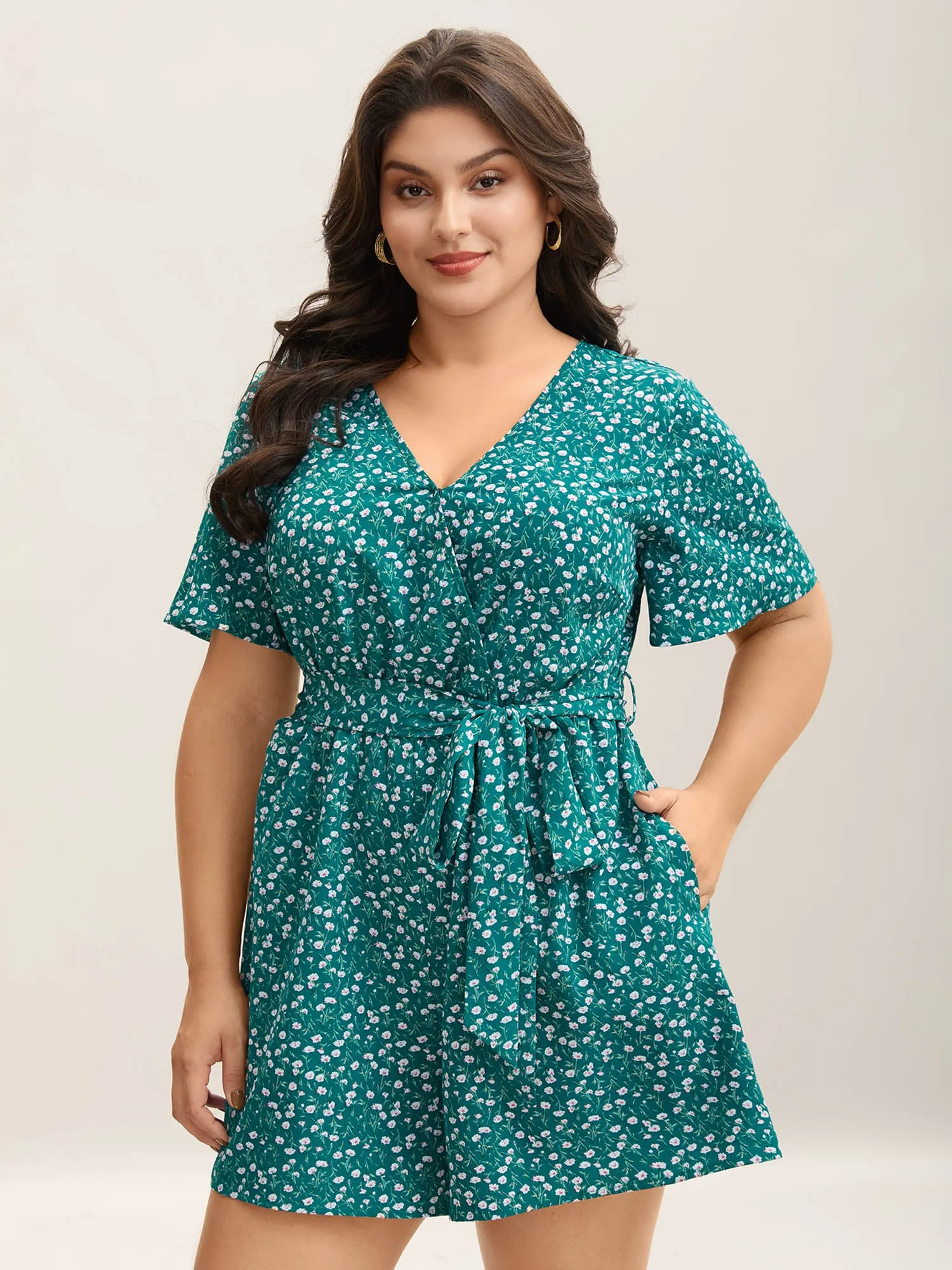 Floral Print Stretchy Waist-Tie Romper sold by Bloomchic