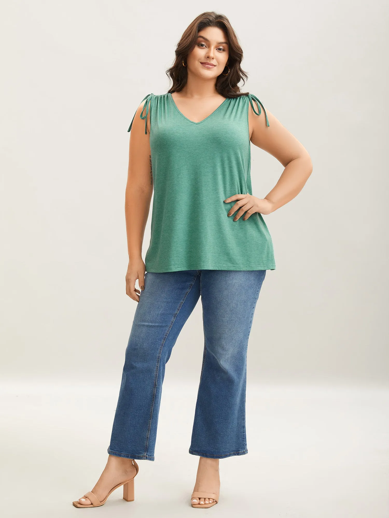 Heather Stretchy Shoulder Drawstring Tank Top sold by Bloomchic product image thumbnail 3