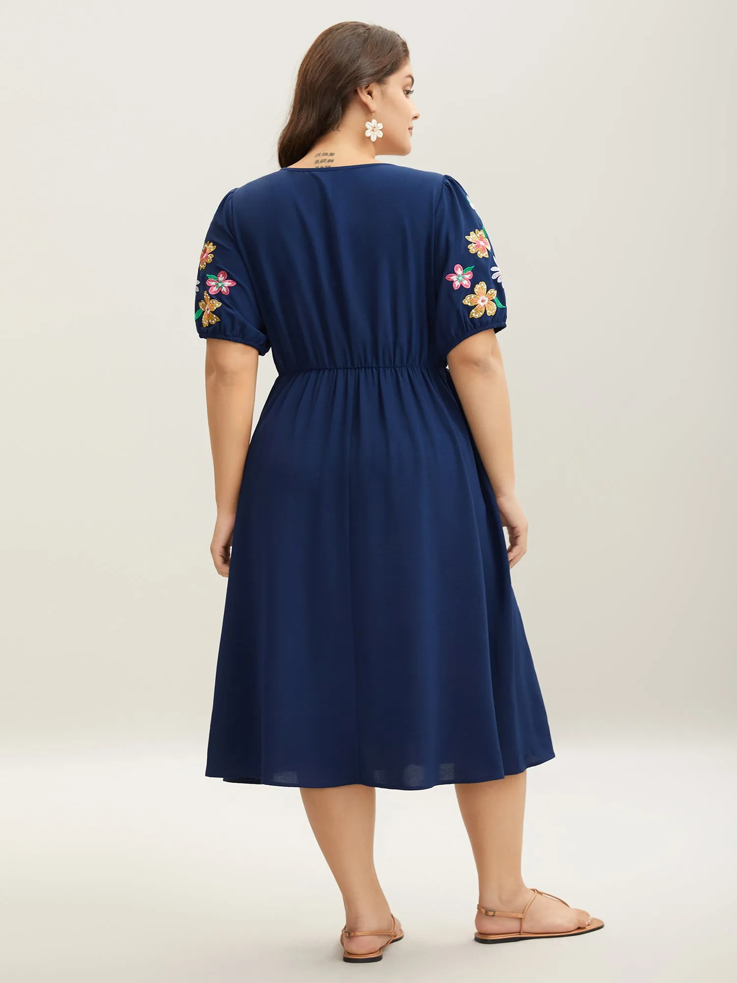Floral Embroidered Neck Tie Midi Dress sold by Bloomchic product image thumbnail 4
