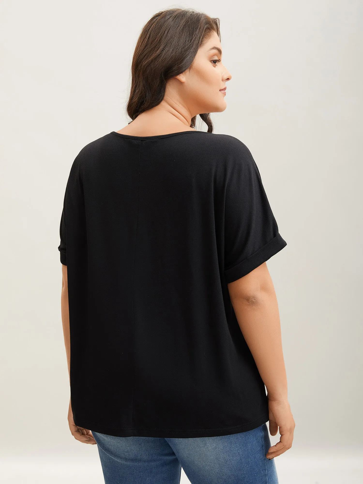 Floral Detail Stretchy Knit Plain Top sold by Bloomchic product image thumbnail 3