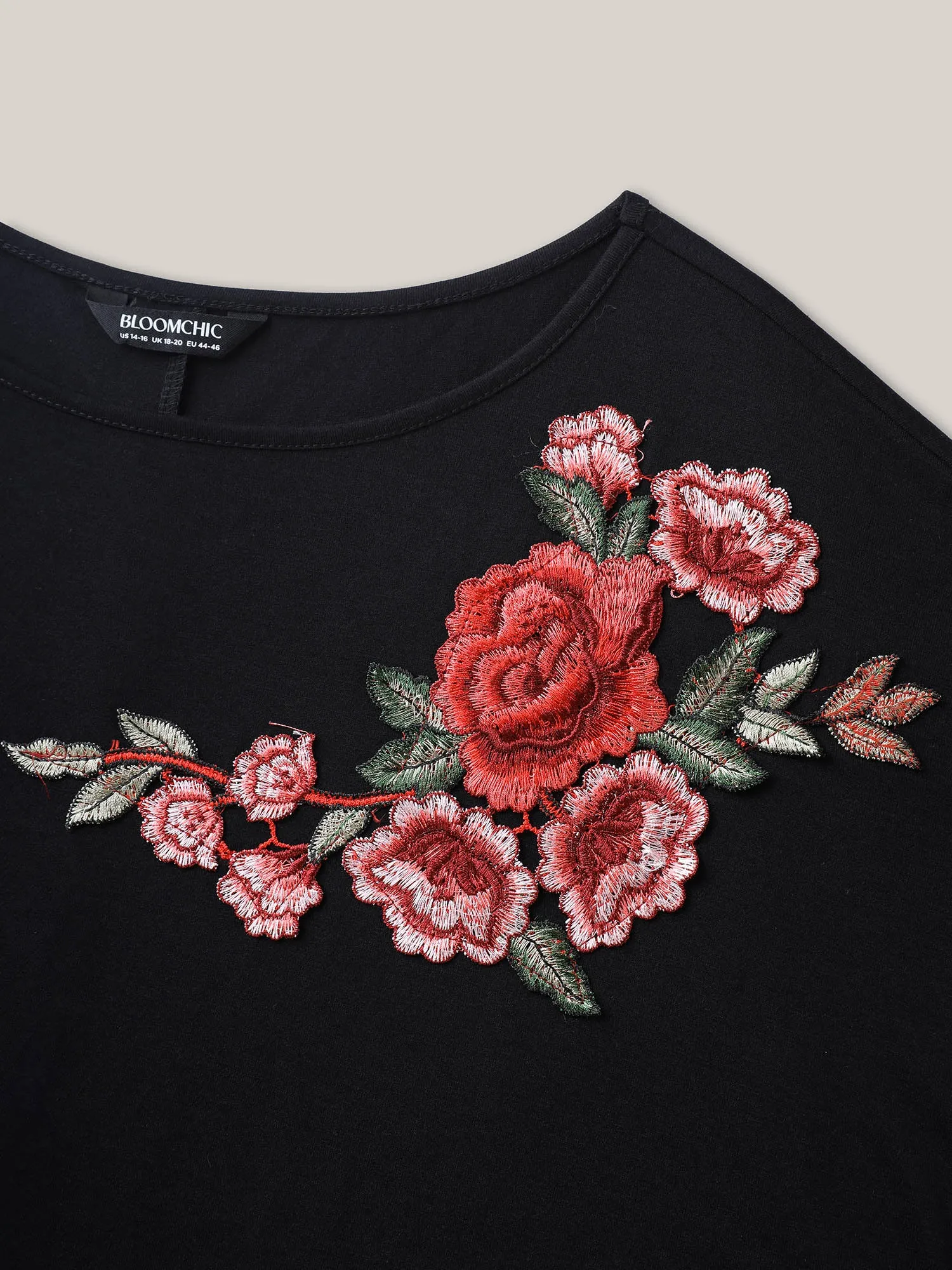 Floral Detail Stretchy Knit Plain Top sold by Bloomchic product image thumbnail 5