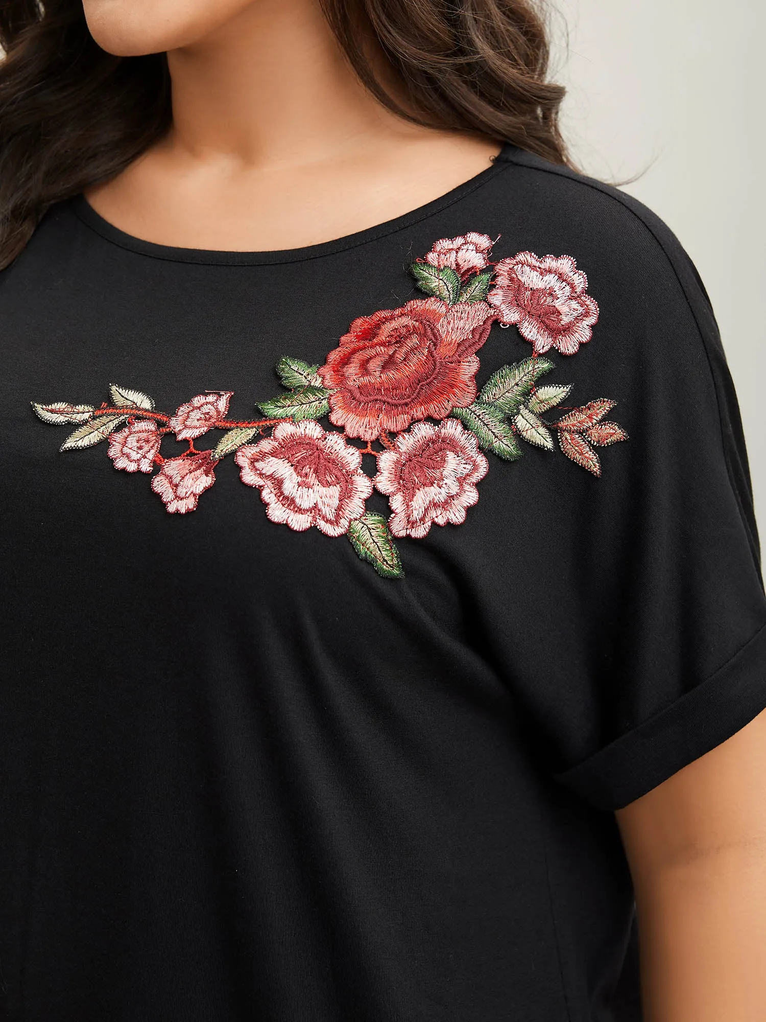 Floral Detail Stretchy Knit Plain Top sold by Bloomchic product image thumbnail 2