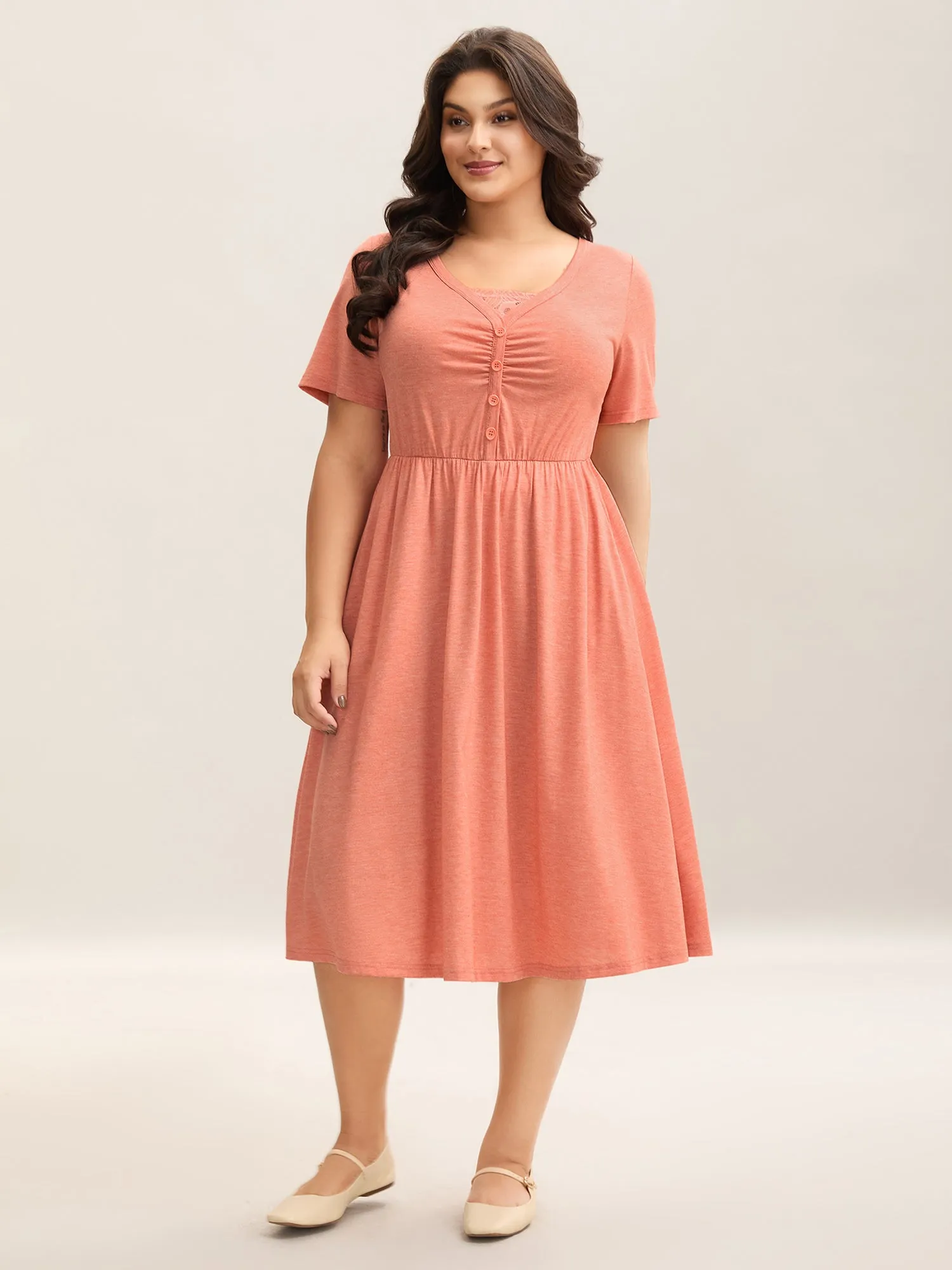 Stretchy Knit Ruched Pockets Midi Dress sold by Bloomchic product image thumbnail 3