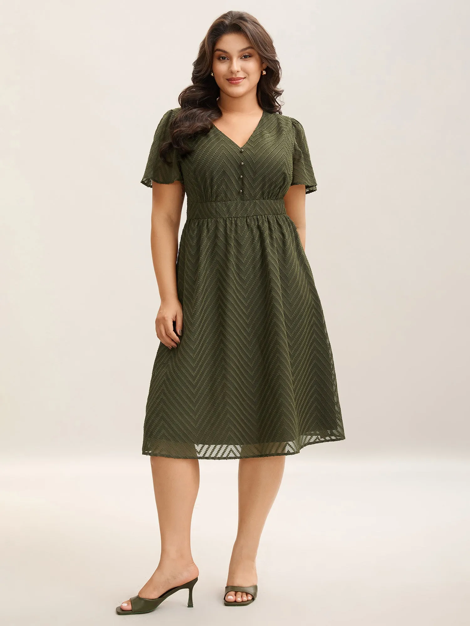 Textured Woven-Like Cinched-Waist Midi Dress sold by Bloomchic