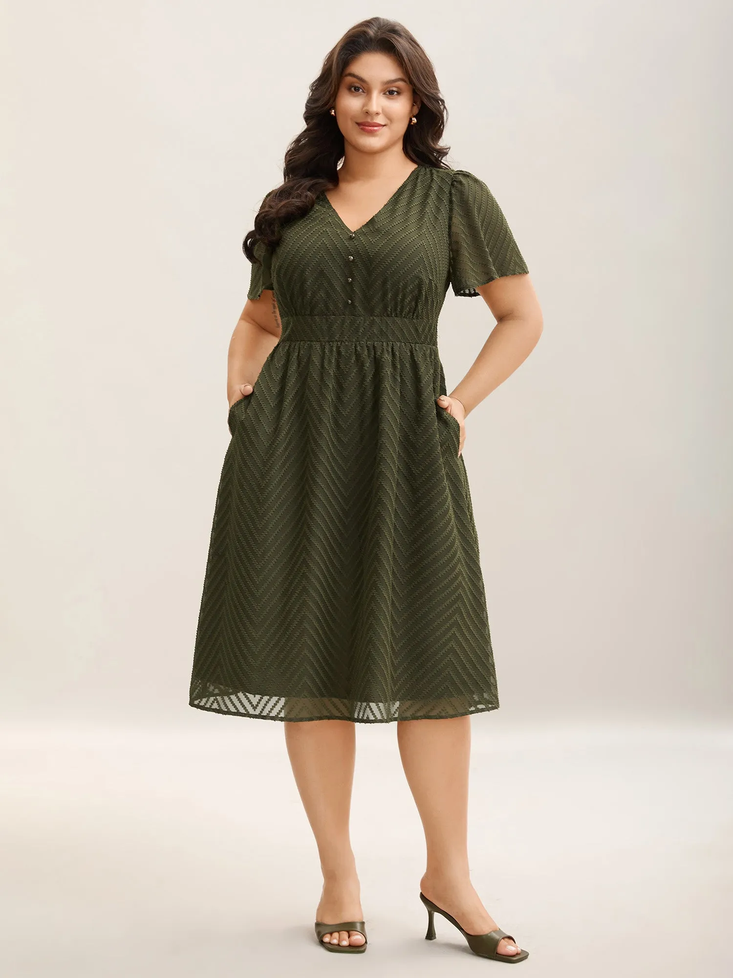 Textured Woven-Like Cinched-Waist Midi Dress sold by Bloomchic product image thumbnail 3
