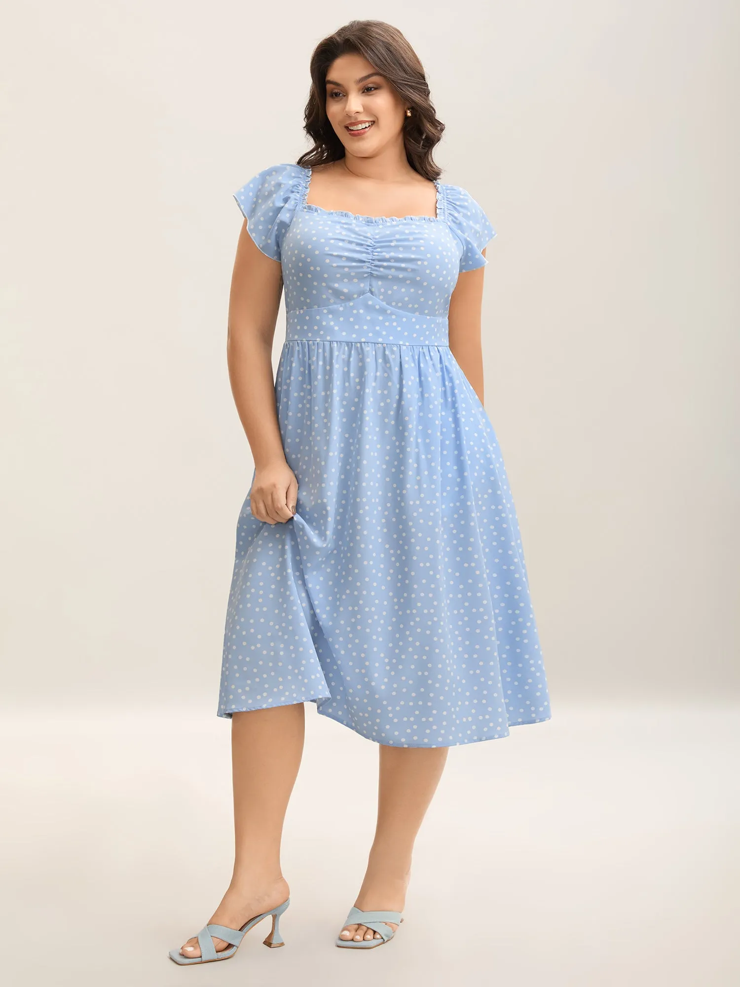 Ruffle Trim Polka Dots Pockets Midi Dress sold by Bloomchic product image thumbnail 3