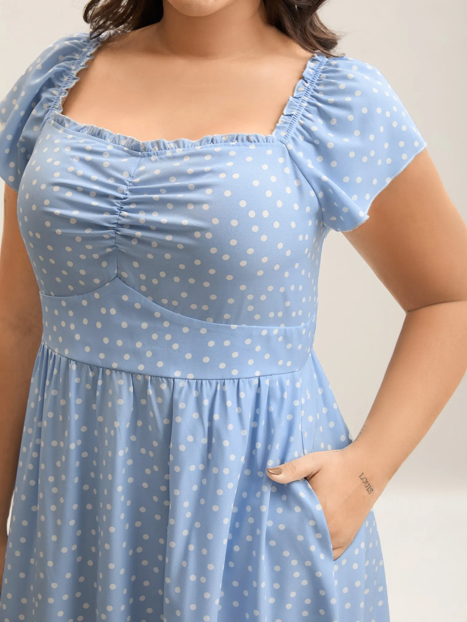 Ruffle Trim Polka Dots Pockets Midi Dress sold by Bloomchic product image thumbnail 2