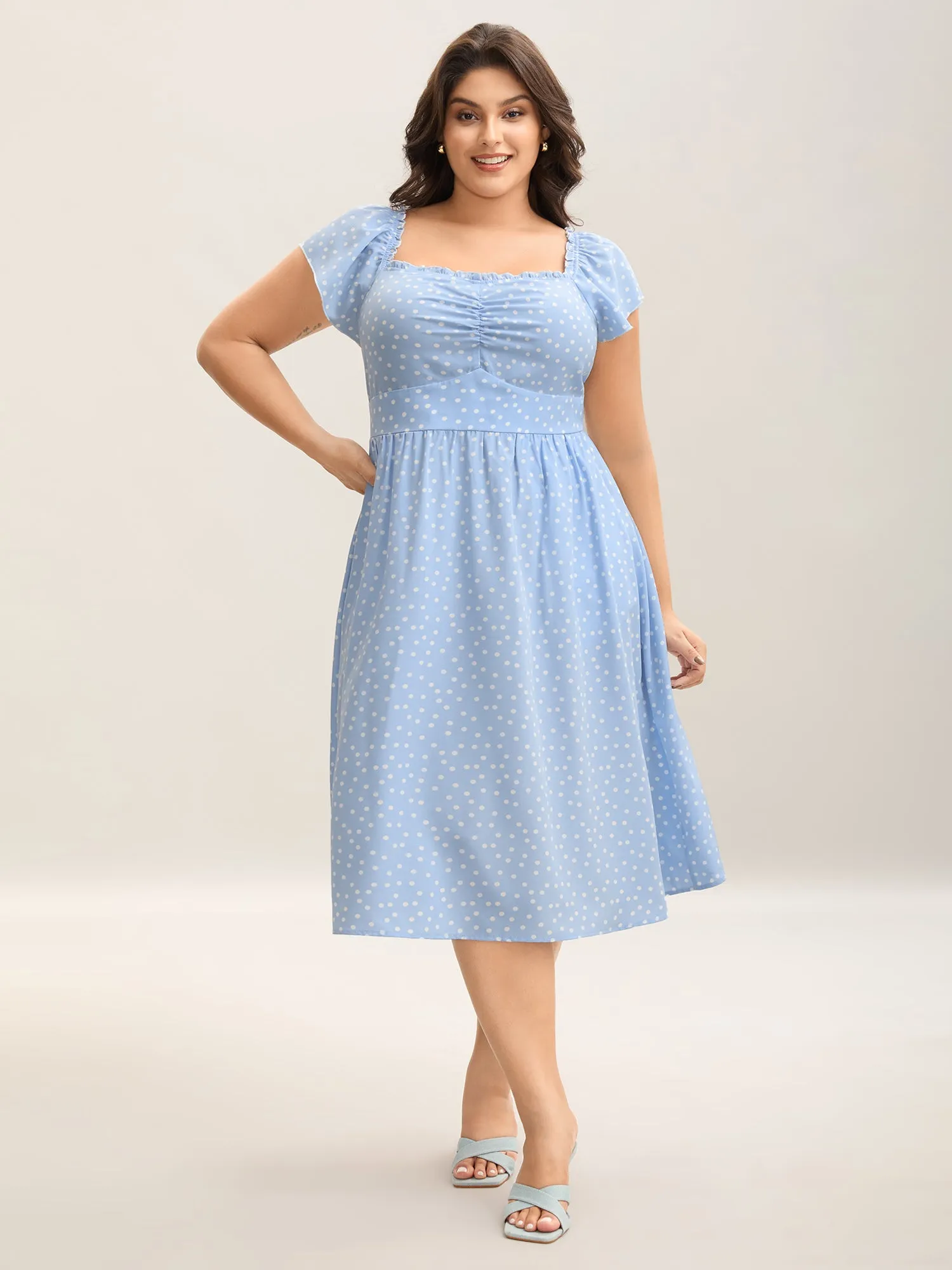 Ruffle Trim Polka Dots Pockets Midi Dress sold by Bloomchic