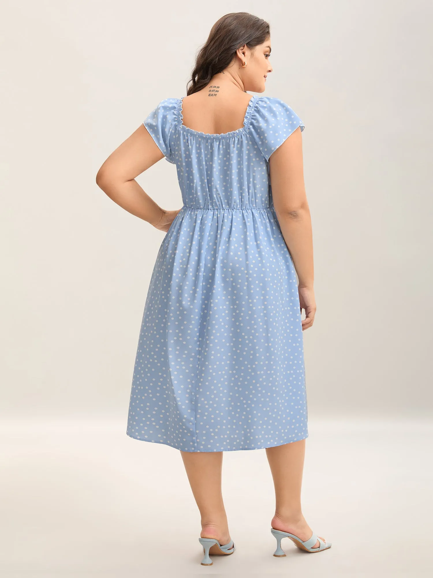 Ruffle Trim Polka Dots Pockets Midi Dress sold by Bloomchic product image thumbnail 4