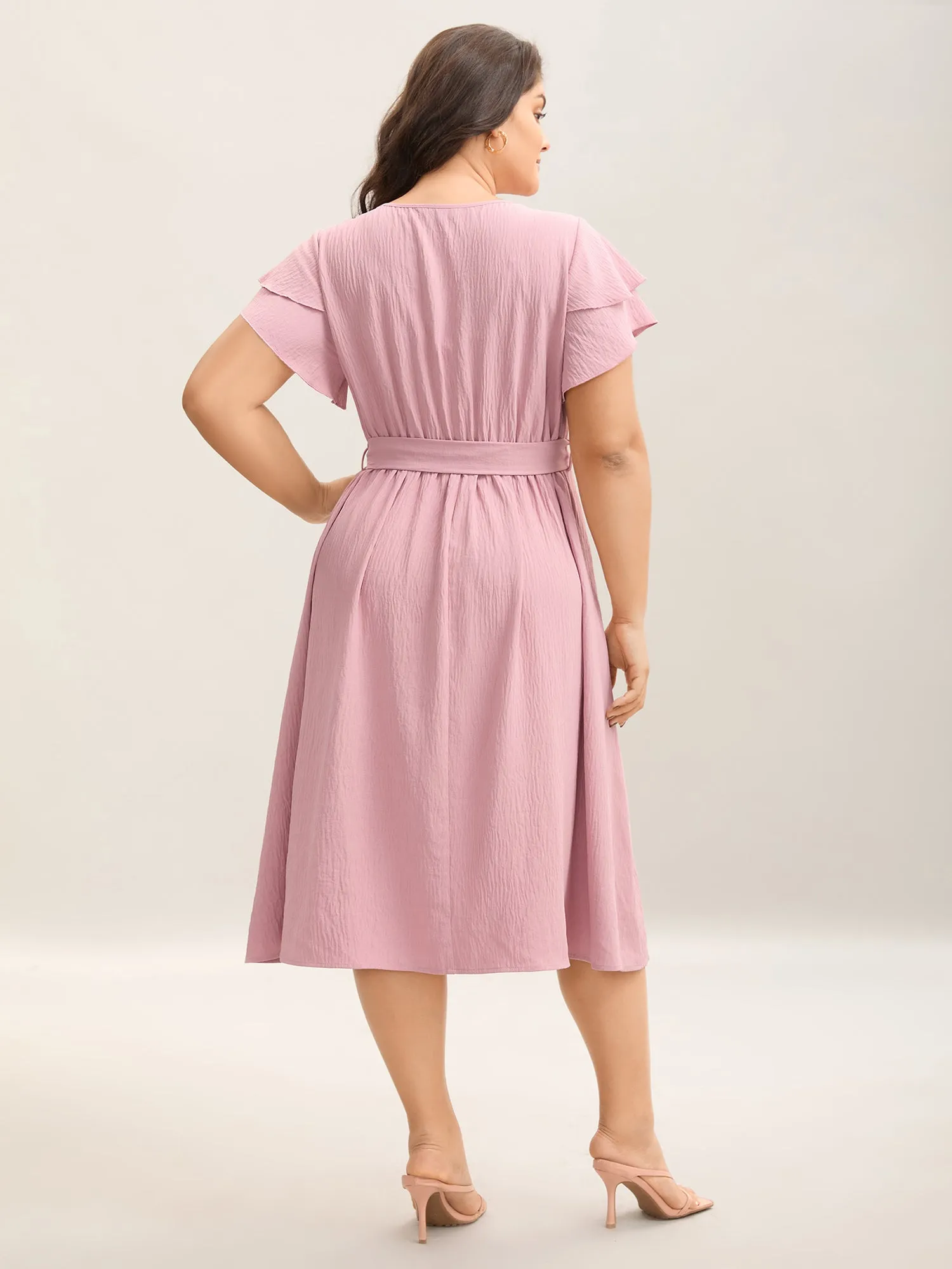 Layered Ruffled Sleeve Fake Placket Midi Dress sold by Bloomchic product image thumbnail 4