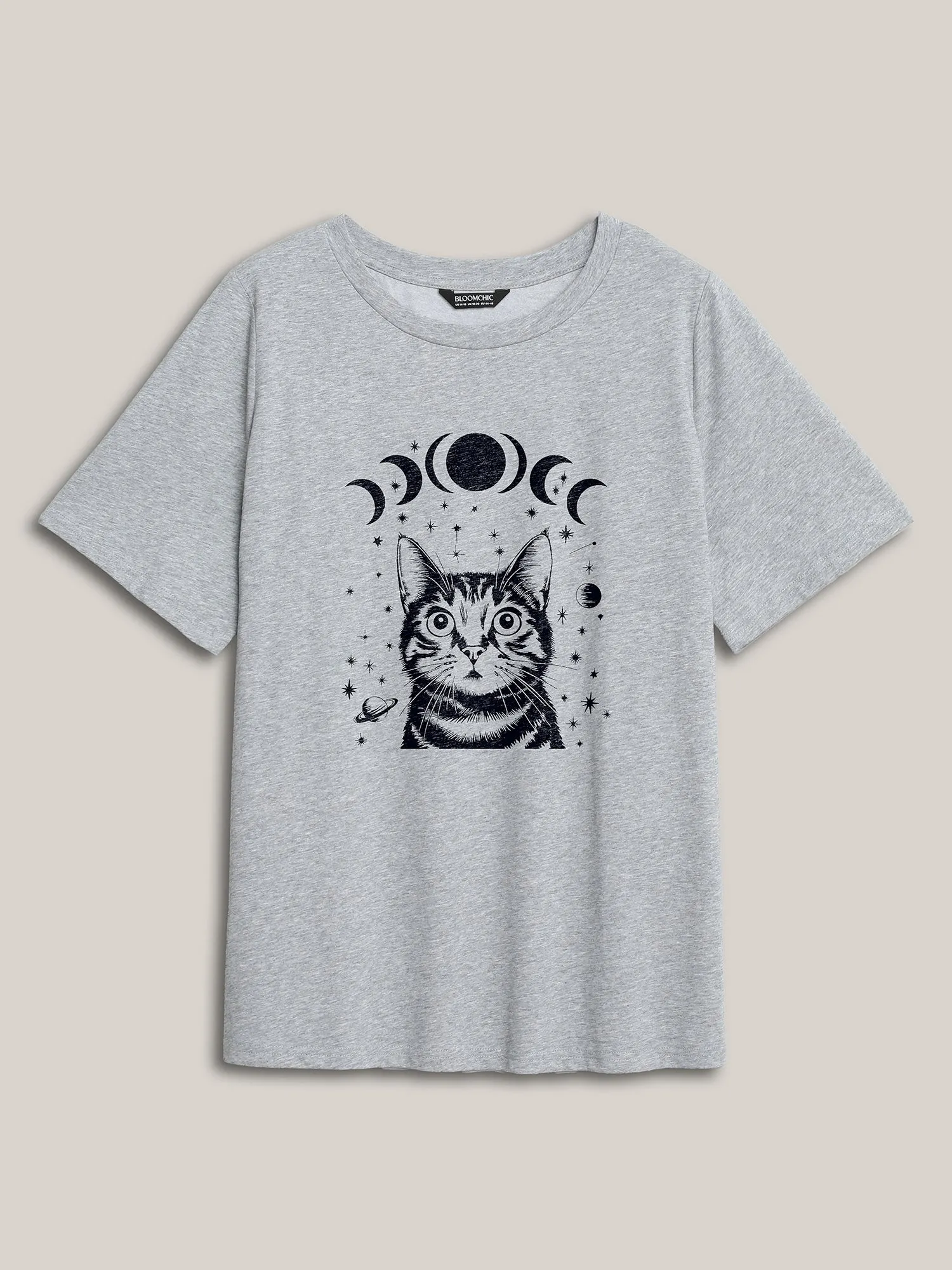 Celestial Cat Pattern Crewneck T-Shirt sold by Bloomchic