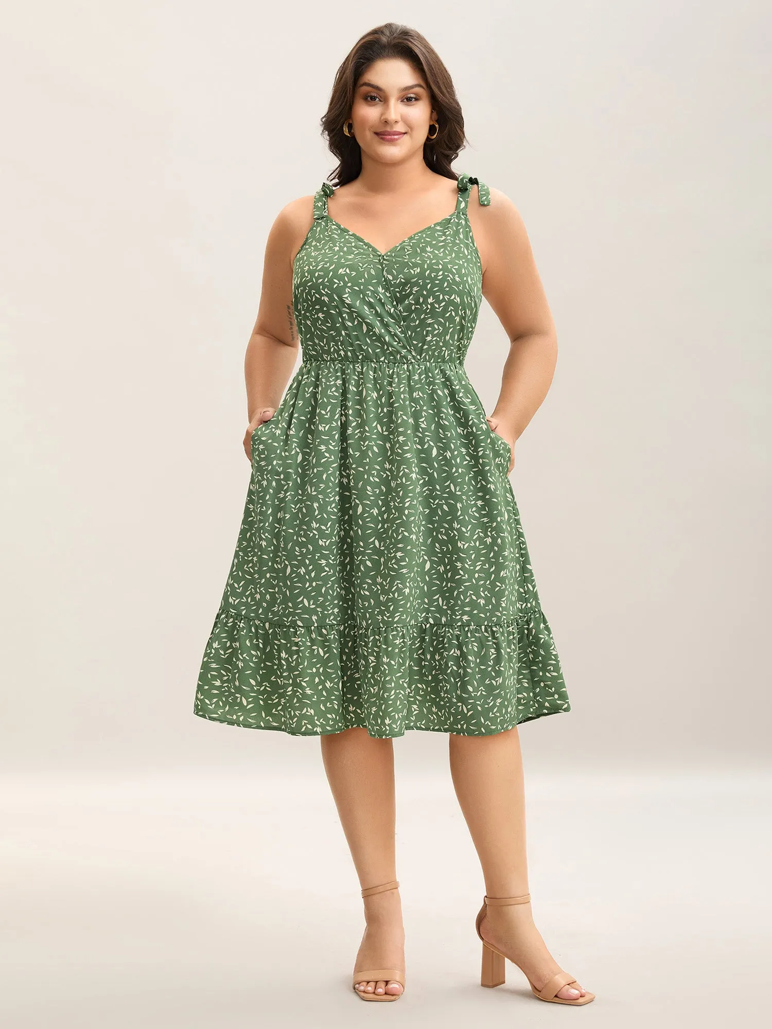 Tiny Petal Print Tied Shoulder Midi Dress sold by Bloomchic