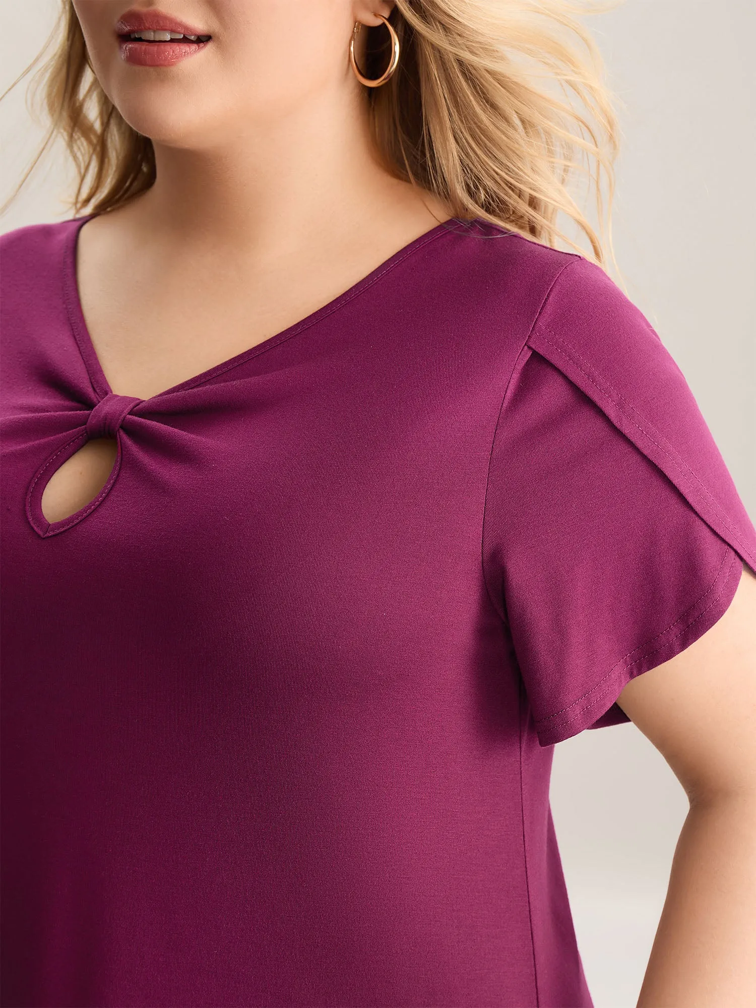 Petal Sleeve Keyhole Plain T-Shirt sold by Bloomchic product image thumbnail 2