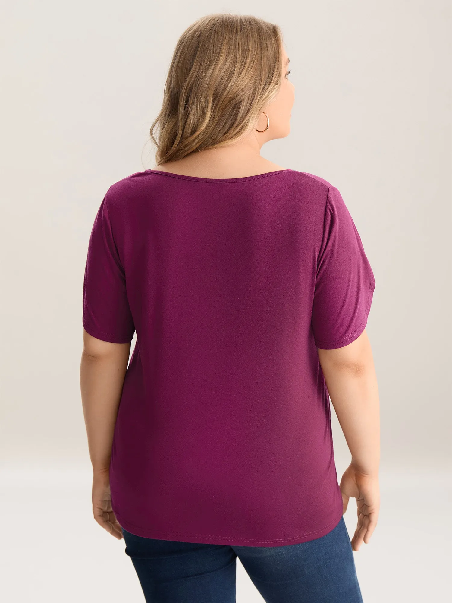Petal Sleeve Keyhole Plain T-Shirt sold by Bloomchic product image thumbnail 4