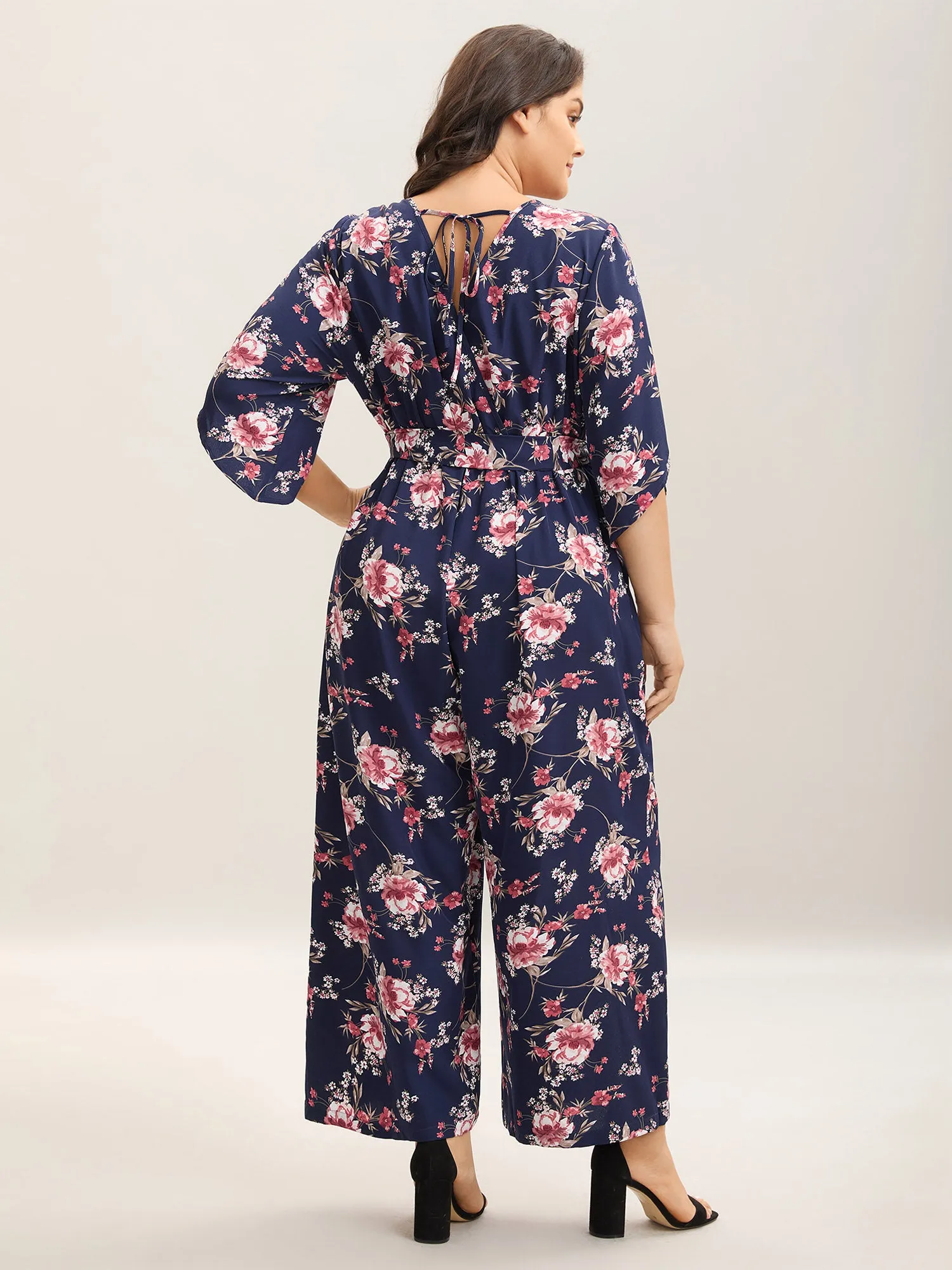 Large Flower Pattern Pockets Belted Jumpsuit sold by Bloomchic product image thumbnail 4