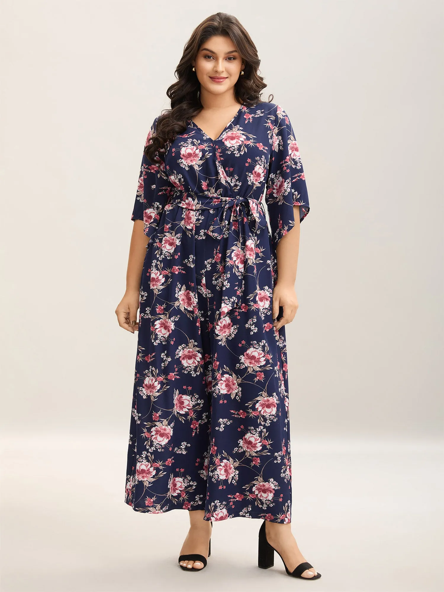 Large Flower Pattern Pockets Belted Jumpsuit sold by Bloomchic product image thumbnail 3