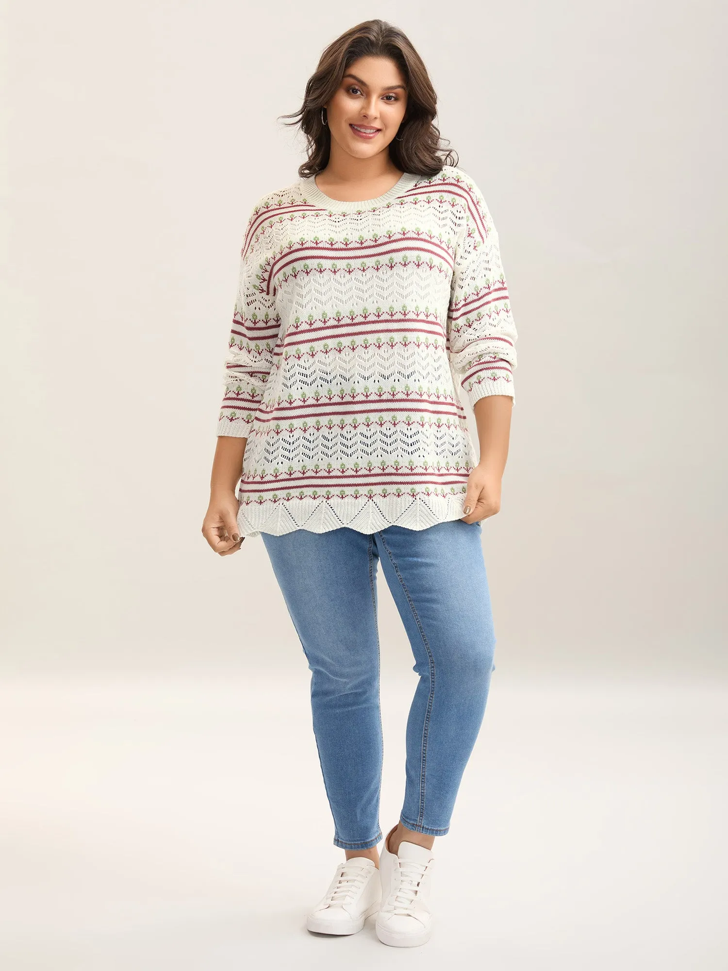 Jacquard Pattern Crew Neck Ribbed Pullover sold by Bloomchic product image thumbnail 3