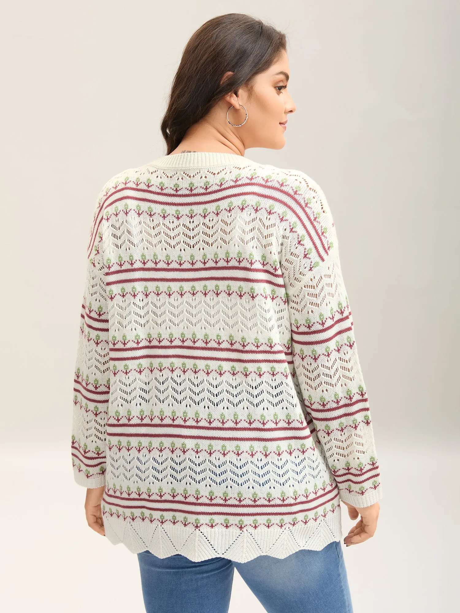 Jacquard Pattern Crew Neck Ribbed Pullover sold by Bloomchic product image thumbnail 2