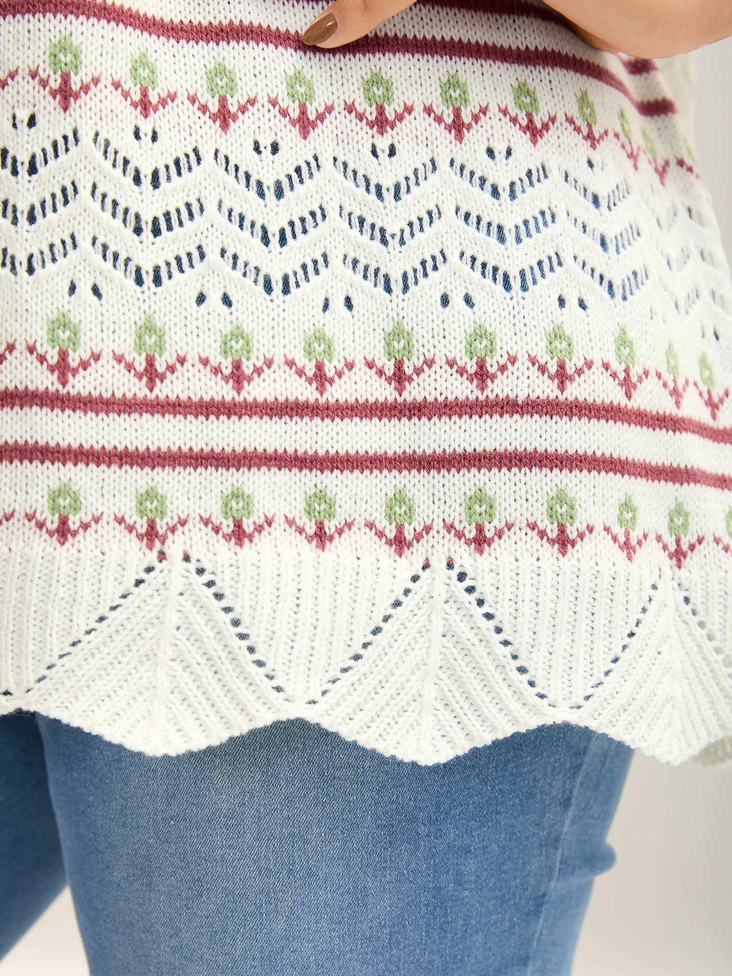 Jacquard Pattern Crew Neck Ribbed Pullover sold by Bloomchic product image thumbnail 4