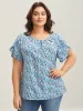 Floral Print Petal Sleeve Pleated Neck Blouse sold by Bloomchic