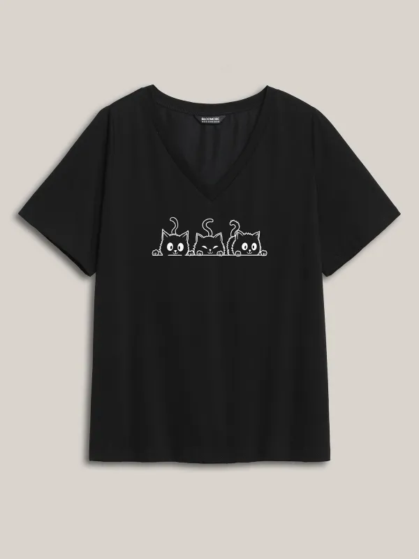 Curious Cats Pattern Crewneck T-Shirt sold by Bloomchic