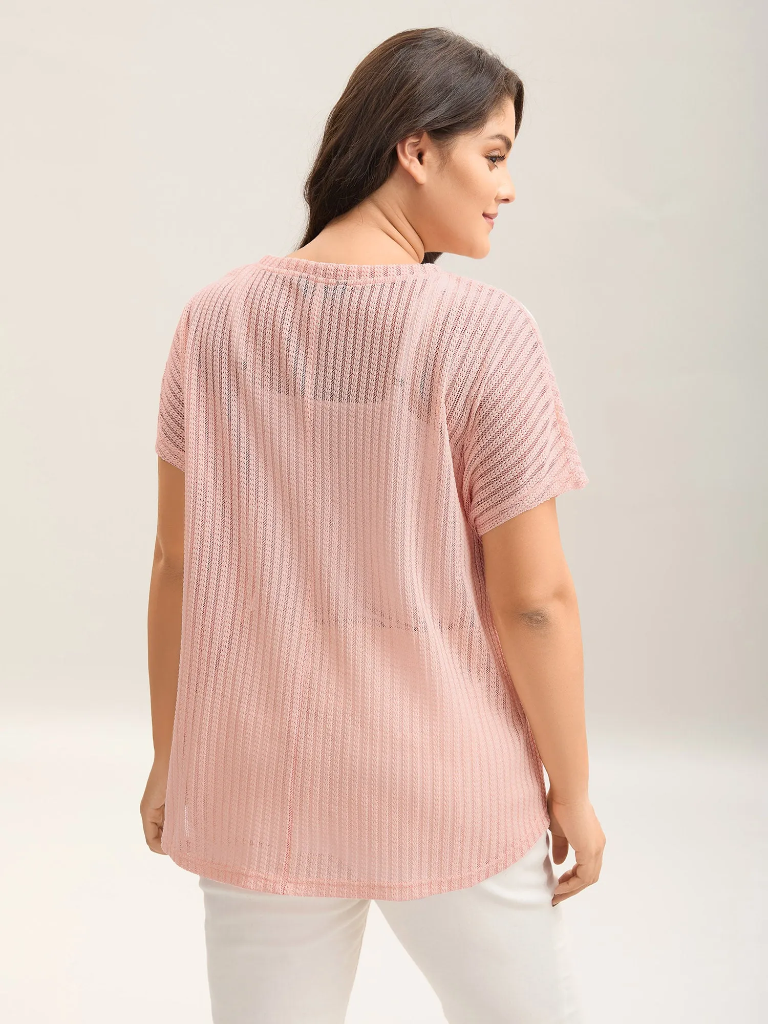 Sheer Stretchy Knit Crewneck Top sold by Bloomchic product image thumbnail 4