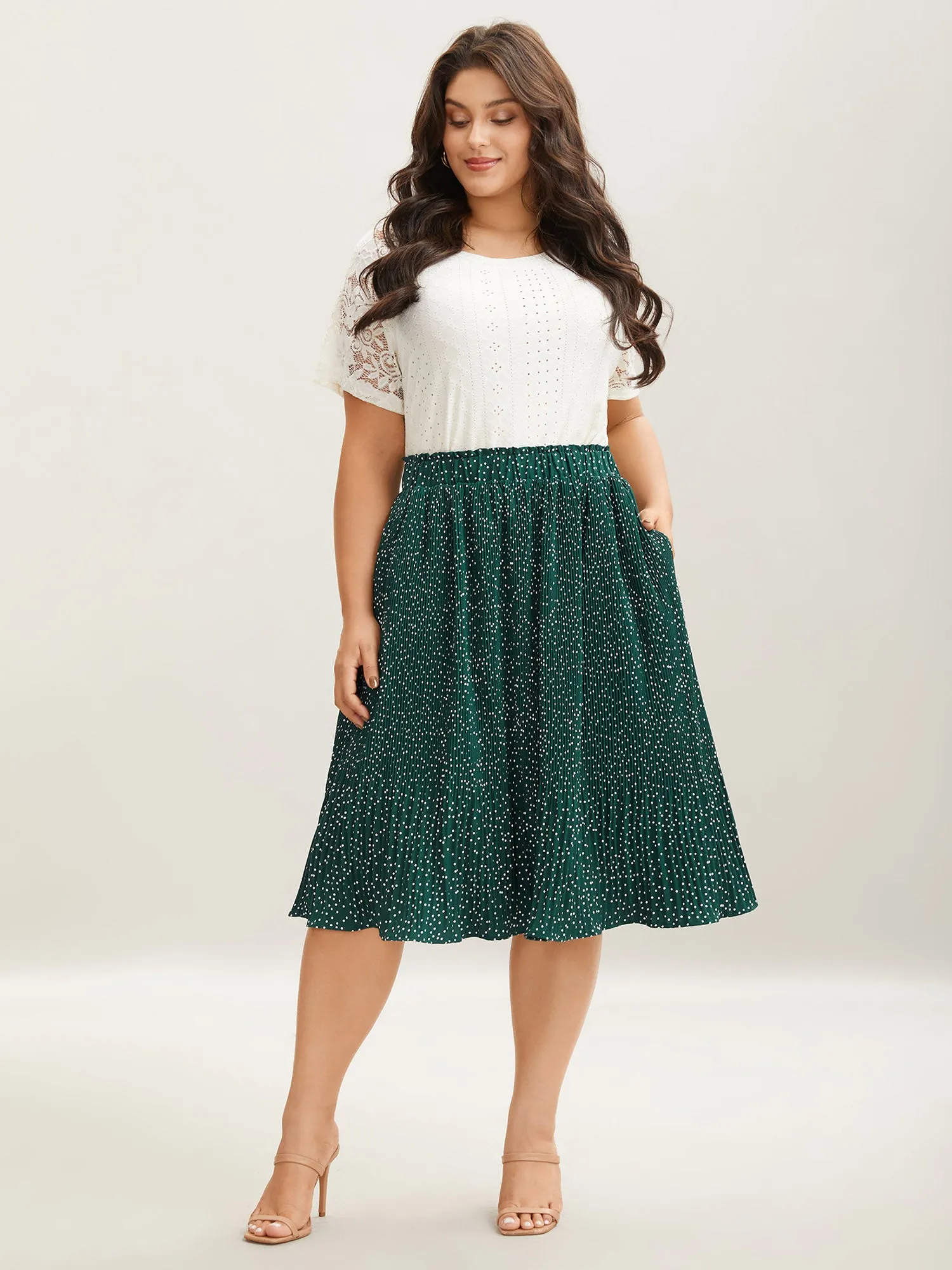 Fine Dots Print Smocked Waist Midi Skirt sold by Bloomchic product image thumbnail 4
