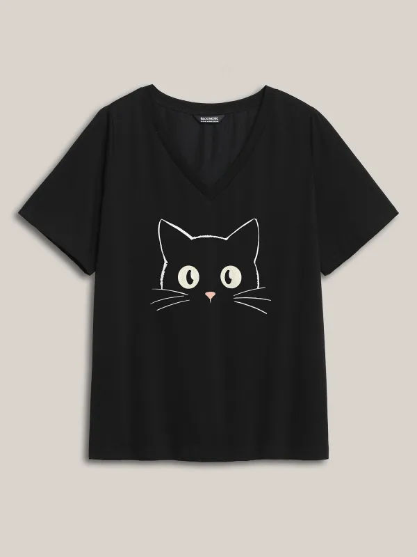 Cat Pattern Crewneck T-Shirt sold by Bloomchic