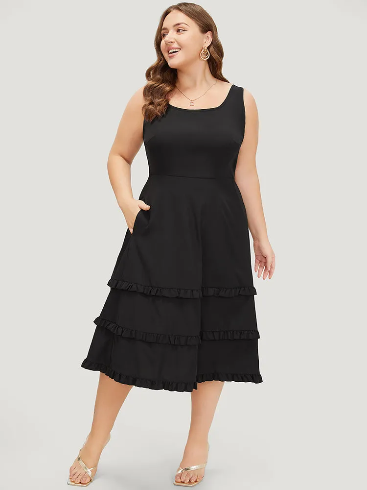 Plain Ruffle Trim Pocket Layered Hem Tank Dress sold by Bloomchic product image thumbnail 3