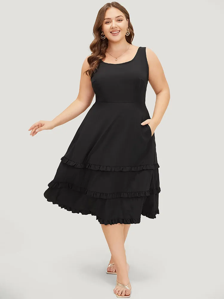 Plain Ruffle Trim Pocket Layered Hem Tank Dress sold by Bloomchic product image thumbnail 4