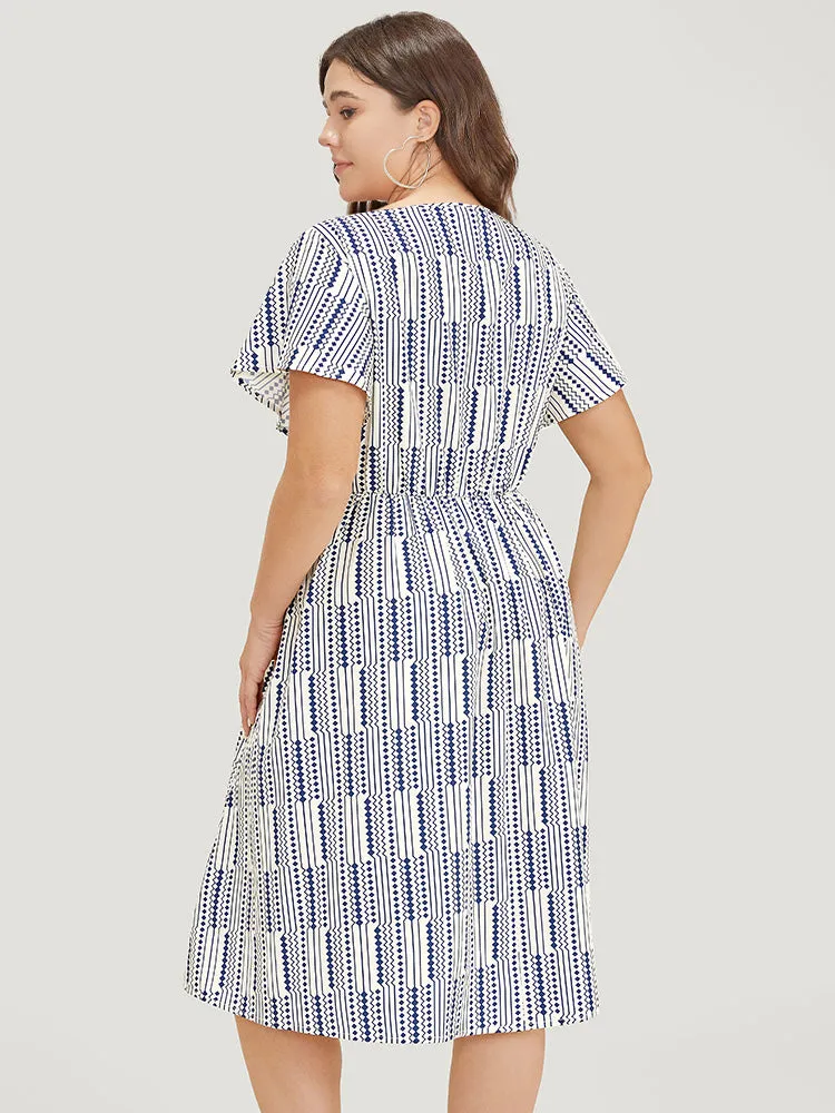 Geometric Print Button Detail Pocket Ruffle Sleeve Dress sold by Bloomchic product image thumbnail 5