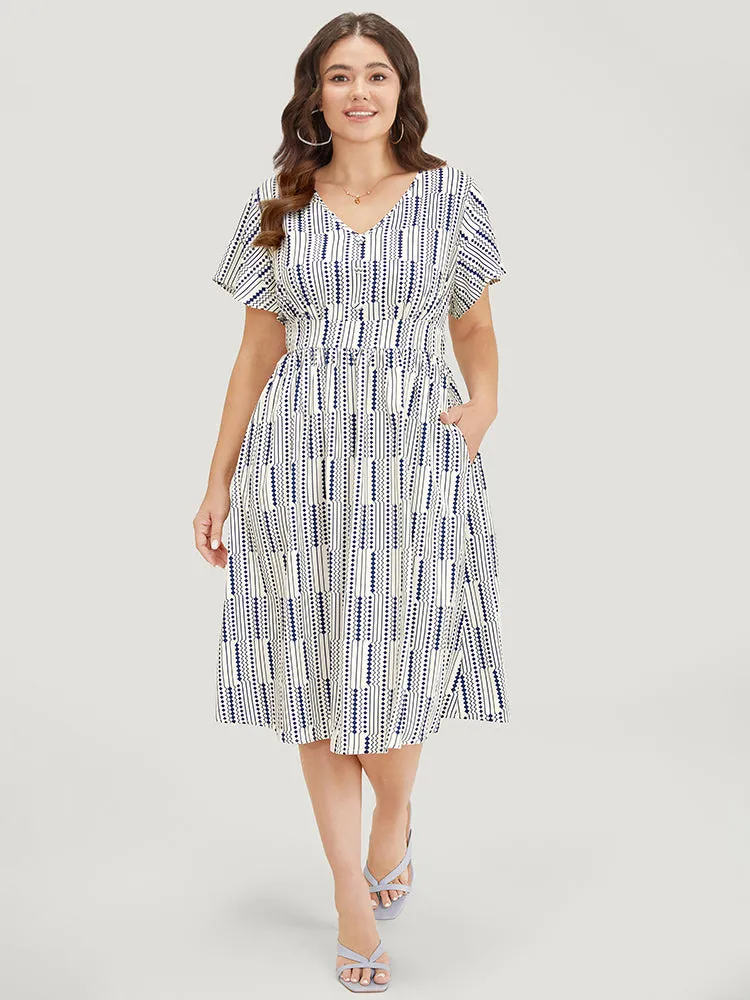 Geometric Print Button Detail Pocket Ruffle Sleeve Dress sold by Bloomchic product image thumbnail 4