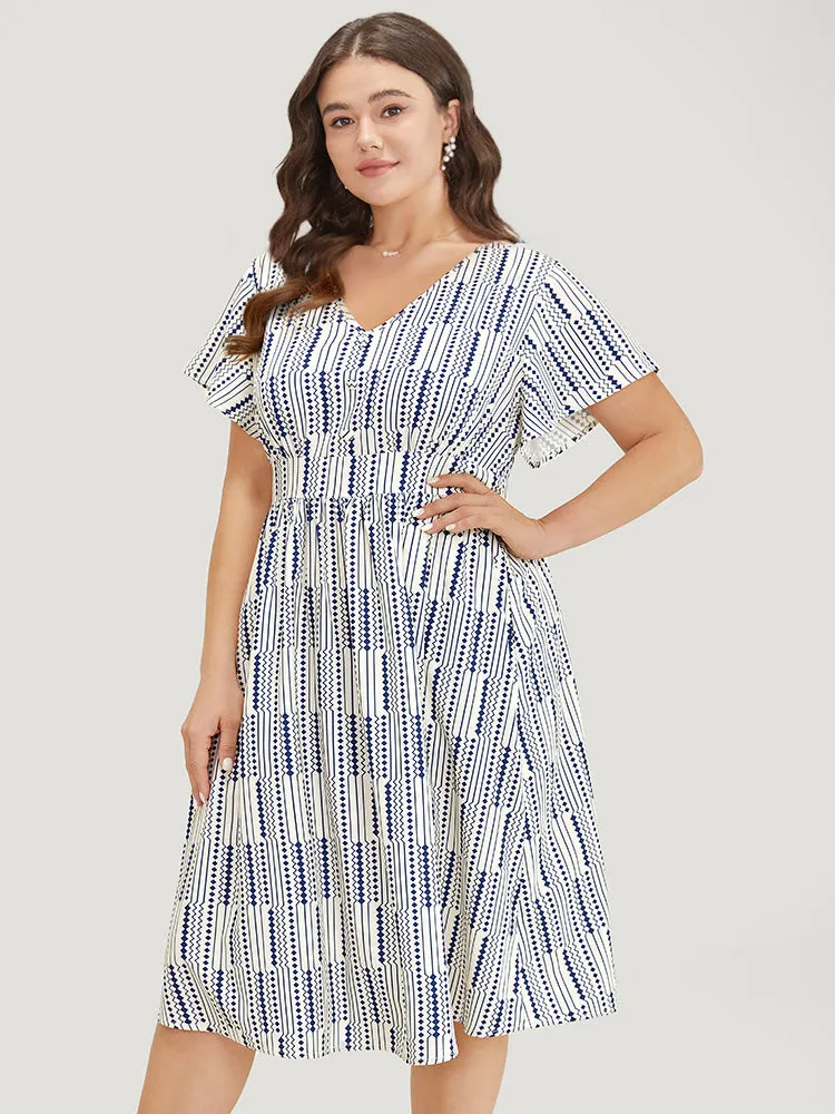 Geometric Print Button Detail Pocket Ruffle Sleeve Dress sold by Bloomchic product image thumbnail 2