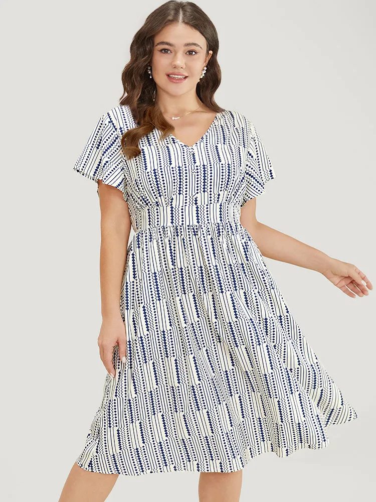 Geometric Print Button Detail Pocket Ruffle Sleeve Dress sold by Bloomchic product image thumbnail 3