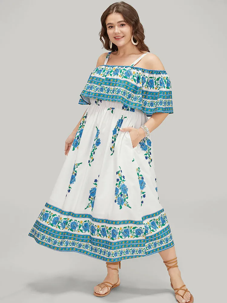 Bandana Print Flutter Pocket Cold Shoulder Dress sold by Bloomchic product image thumbnail 3