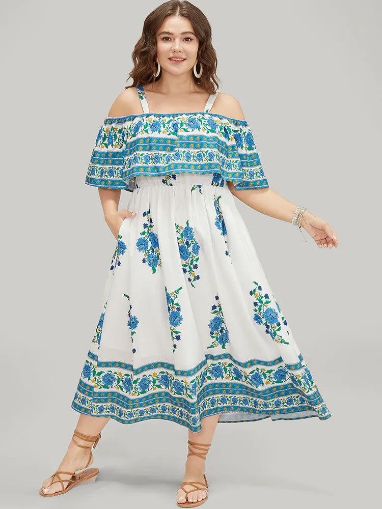 Bandana Print Flutter Pocket Cold Shoulder Dress sold by Bloomchic product image thumbnail 2