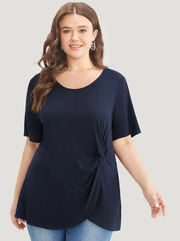 Solid Crew Neck Twist Front T-shirt sold by Bloomchic