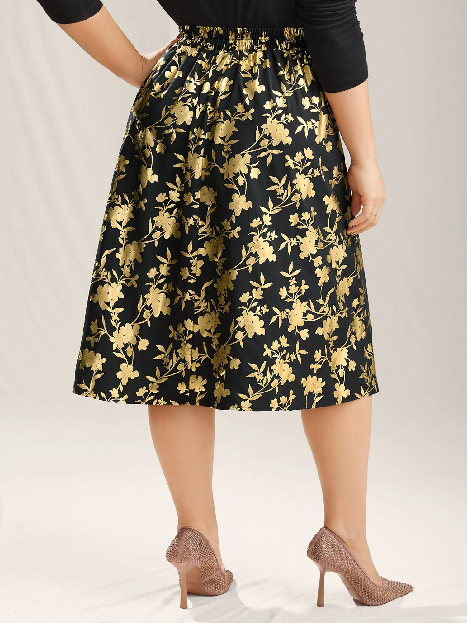 Shimmery Floral Hot Stamping Midi Skirt sold by Bloomchic product image thumbnail 4
