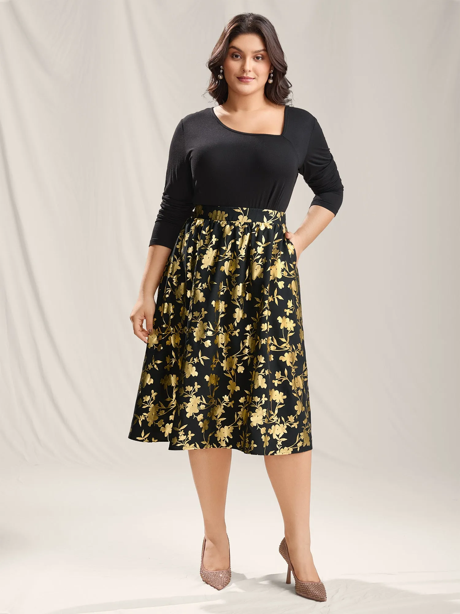Shimmery Floral Hot Stamping Midi Skirt sold by Bloomchic product image thumbnail 3