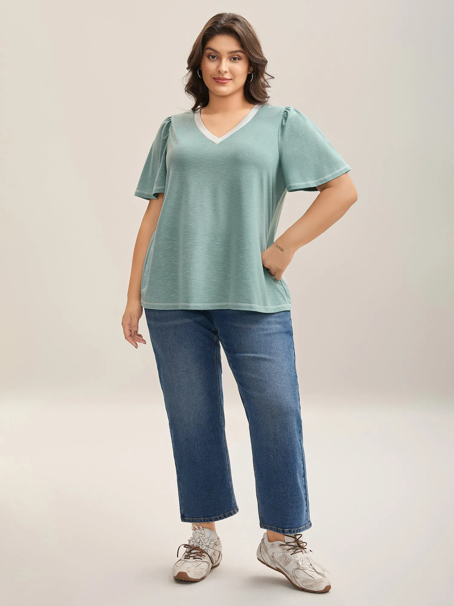Color Contrast Bamboo Textured T-Shirt sold by Bloomchic product image thumbnail 3