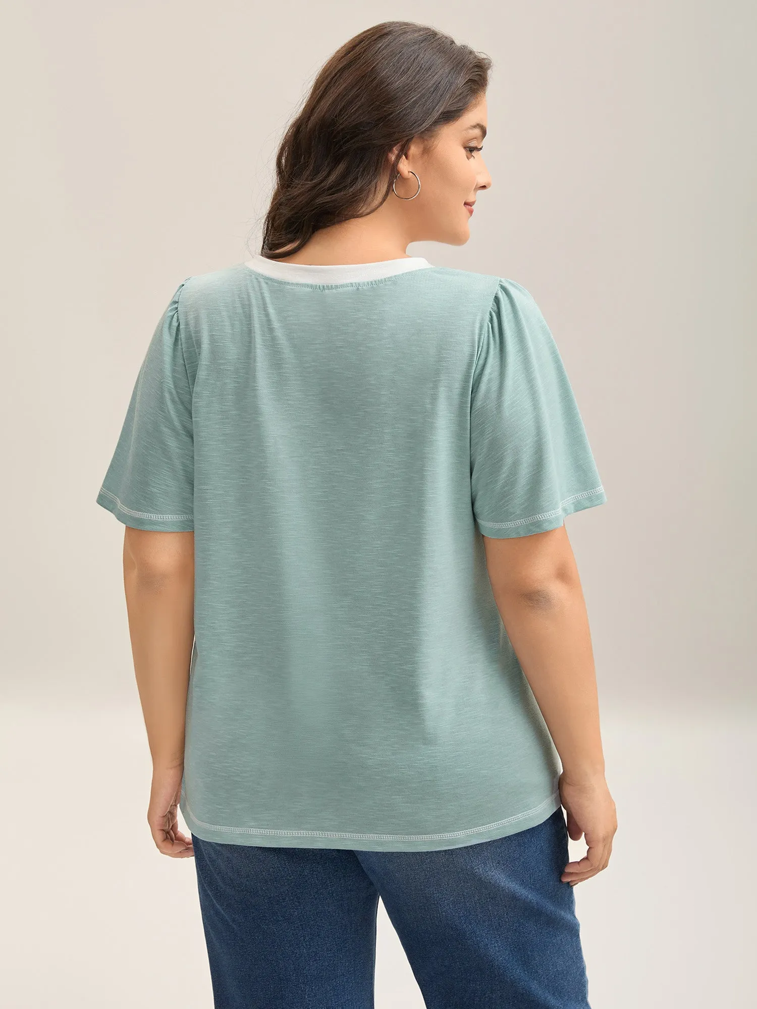 Color Contrast Bamboo Textured T-Shirt sold by Bloomchic product image thumbnail 4