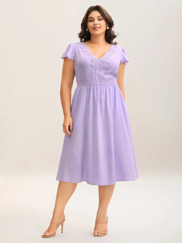 Lace Trim Flutter Sleeve Midi Dress sold by Bloomchic