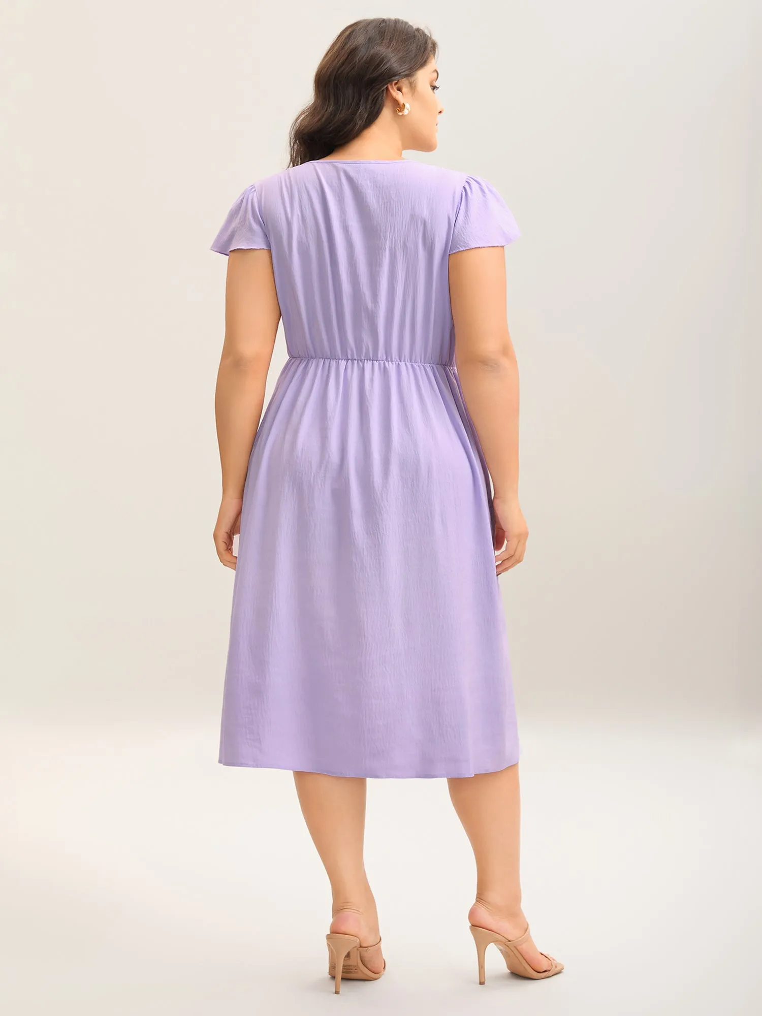 Lace Trim Flutter Sleeve Midi Dress sold by Bloomchic product image thumbnail 4