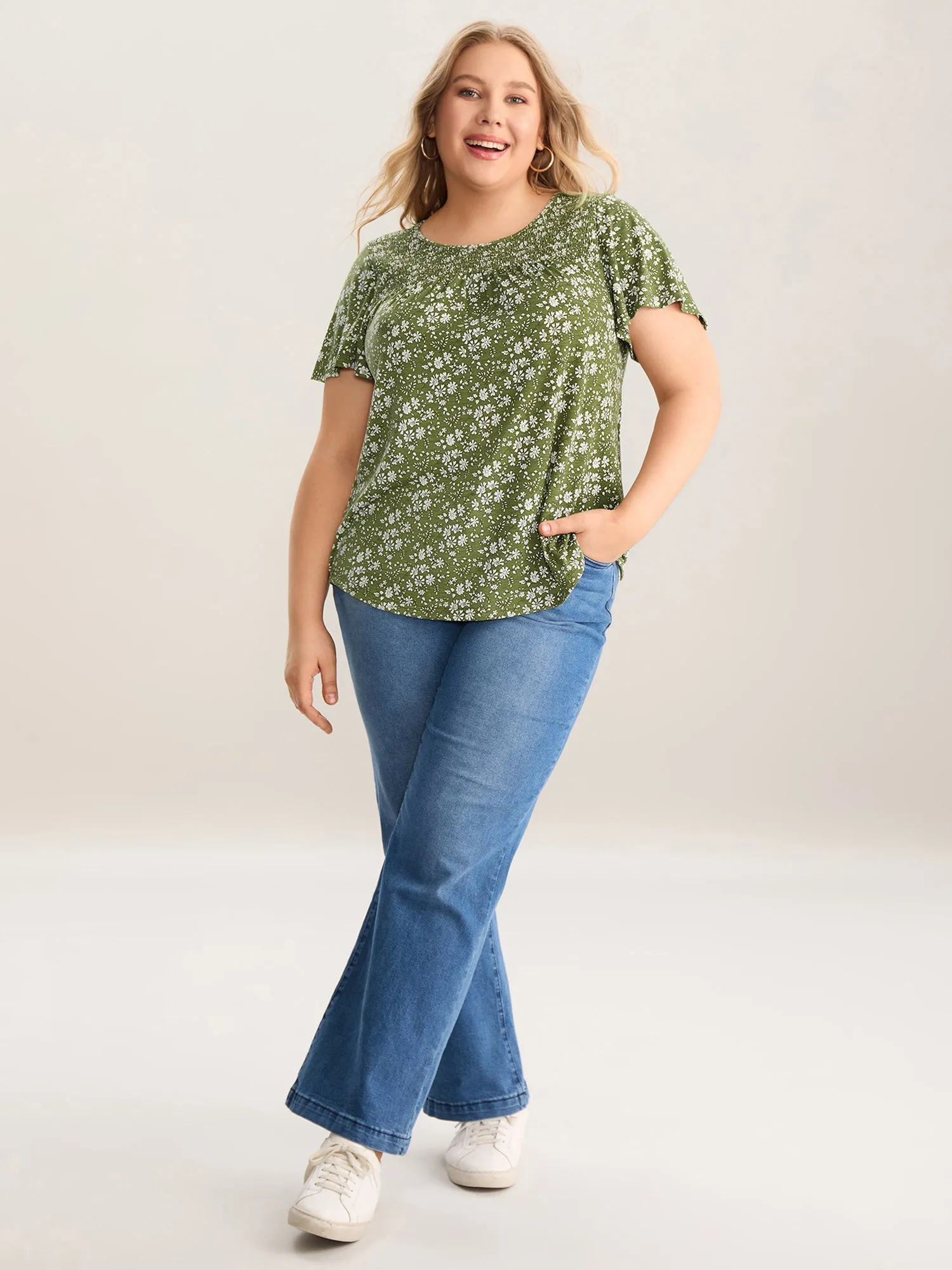 Floral Print Shirred Neck T-Shirt sold by Bloomchic product image thumbnail 3