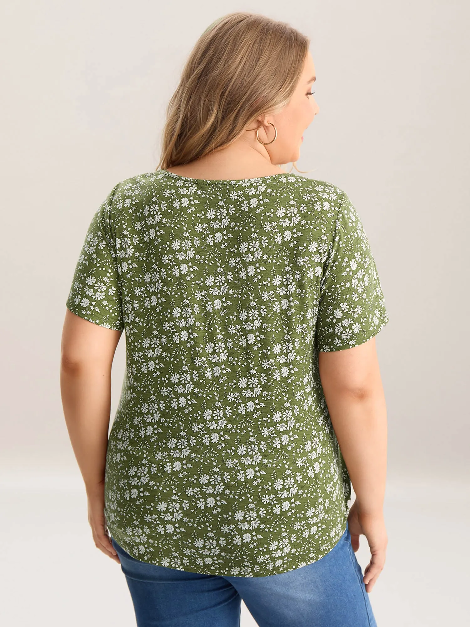 Floral Print Shirred Neck T-Shirt sold by Bloomchic product image thumbnail 4