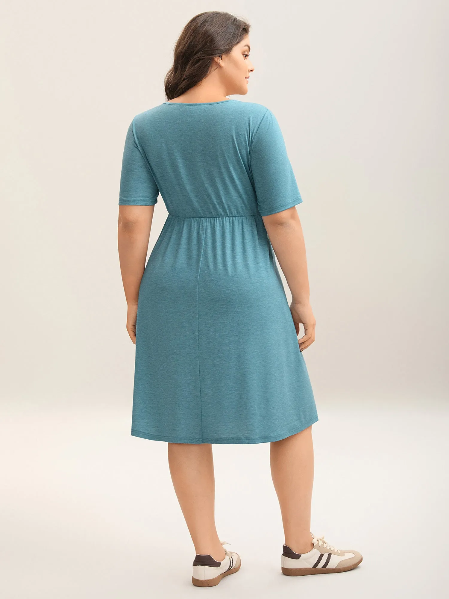 Seam Bodice Heather Knit Plain Midi Dress sold by Bloomchic product image thumbnail 4