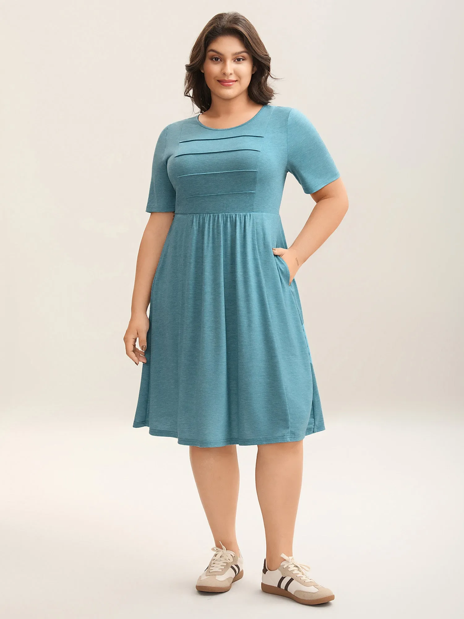 Seam Bodice Heather Knit Plain Midi Dress sold by Bloomchic product image thumbnail 3