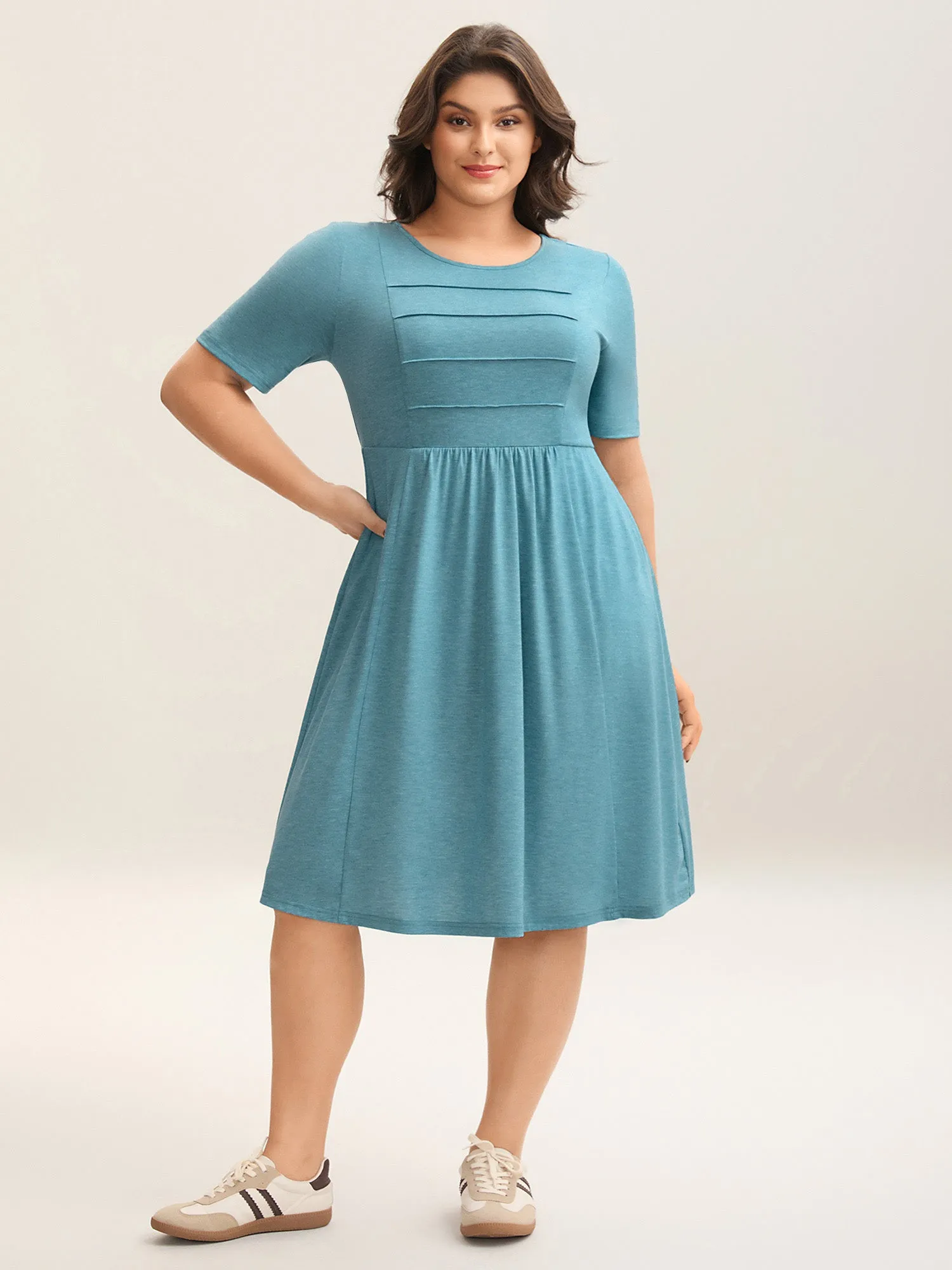 Seam Bodice Heather Knit Plain Midi Dress sold by Bloomchic