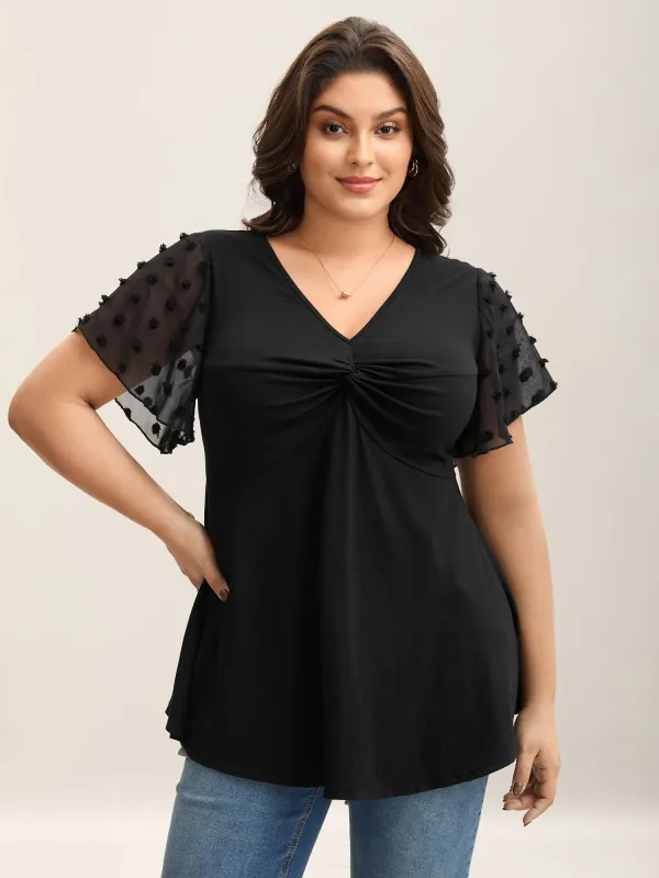 Gathered Front Curvy Hem Spliced Top sold by Bloomchic